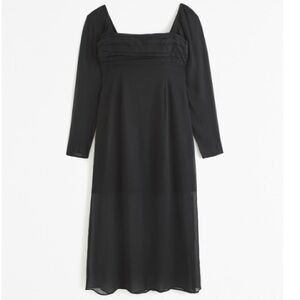 Black A&F Emerson Chiffon Long-Sleeve Midi Dress